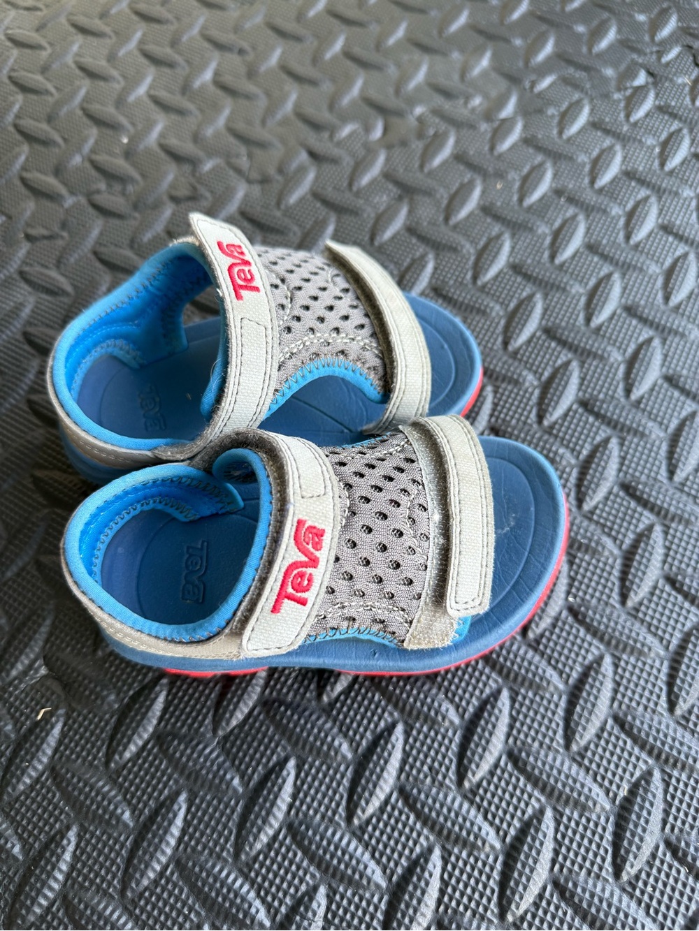 Teva Kids Blue and Gray Hook-and-Loop Sport Sandals with Red Accents